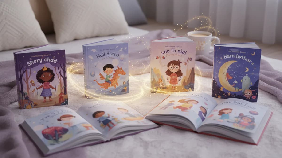 Collection of personalized children's books featuring different kids as main characters