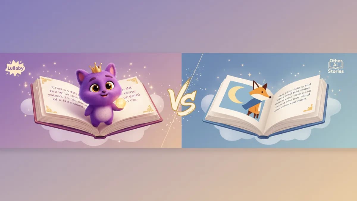 Side-by-side comparison of Lullaby.ink and CreateStory.ai photo-to-cartoon storybook features